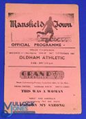 1948/49 Mansfield Town v Oldham Athletic Div. 3 (N) match programme 18 September 1948; fair. (1)