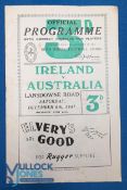 1947 Ireland v Australia Rugby Programme: The Wallabies' postwar tour goes to Dublin. VG
