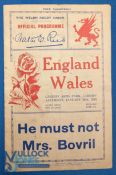 1934 Wales v England Rugby Programme: Standard interesting Welsh multi-page issue with pics and