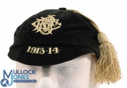 1913-14 Rugby Honours Cap: Dark Green and Cream, complicated unidentified monogram, tassel,
