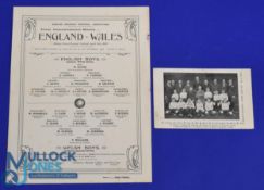 At Walsall, 1907 English schools FA programme England v Wales boys at Hillary Street, Walsall 13