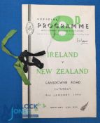 1954 Ireland v New Zealand Rugby Programme: With green and black ribbons to spine, something of a