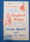 1932 Wales v England Rugby Programme: VIP version, unbound but with red ribbon at staples. G