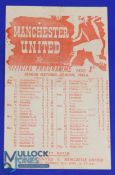 1945/46 Northern League Manchester Utd v Sheffield Wednesday match programme single sheet, light