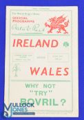 1936 Wales v Ireland Rugby Programme: From the overcrowded game where the Fire Brigade hosed the