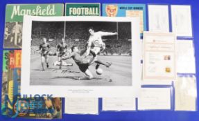 Selection of football memorabilia to include 1967 FAC final bandw photograph featuring Jimmy Greaves