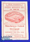 1947/48 FAC Manchester Utd v Liverpool (played at Everton) match programme 24 January 1948; faint