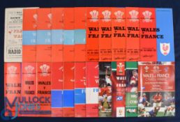 Wales v France Rugby Programmes 1952-1999 (22): The home issues from 1952, 1956-84 inc, 88, 90,
