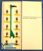 Subbuteo style lightweight Football Team - with strips of yellow and green halved shirts, black