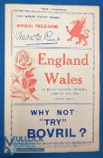 1936 Wales v England Rugby Programme: Standard interesting Welsh multi-page issue with pics and