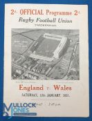1931 England v Wales Rugby Programme: The newer style 4pp card style with aerial pic to cover, one