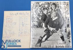 1970 NZ inc one SA Rugby Autograph Page and Photo (2): On lined paper laid neatly to card, good