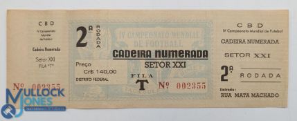 1950 Brazil World Cup 2nd Round Football Ticket, in good condition with stub