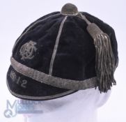 1890 on, Dover(?) Rugby FCC Velvet Rugby Honours Cap: Dover maker, black 6-panelled cap with gold