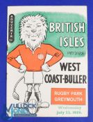 1959 British and I Lions v West Coast/Buller Rugby Programme: Well-known dramatic cover for this