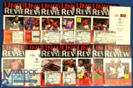 2001-2002 Manchester United Home Programmes to include League Cup European Matches 2 dinner menus,