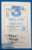 1949 Ireland v France Rugby Programme: Again at Dublin, good substantial example