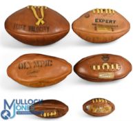 1960s/70s Signed Full Size and Smaller Leather Rugby Balls (6): Terrific selection, British Lions
