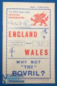 1938 Wales v England Rugby Programme: Last Cardiff clash with England before WW2. Good condition