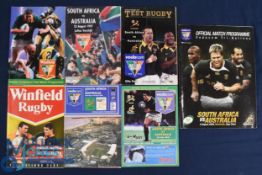 1997-2009 S Africa v Australia Rugby Programmes (7): Mostly Tri-Nations games, from 97-2001 inc