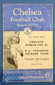 1950 Charity Shield programme England World Cup XI v FA Canadian Touring Team 20 September 1950 at
