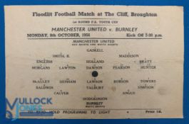 1956/57 Manchester Utd Youth v Burnley Youth FAYC 1st round at The Cliff, Broughton, single sheet '