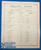 1925 England v Wales Souvenir Rugby Programme Card: Better than normal quality 'pirate' example on