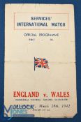 1942 England v Wales Rugby Programme: Wartime card issue from Gloucester, interesting. Good