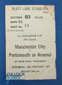 1970/71 POSTPONED match ticket Manchester City v Portsmouth/Arsenal (FA Cup) Saturday 13 February