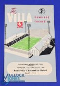 1960/61 Football League Cup Final 2nd Leg Aston Villa v Rotherham Utd match programme 5 September