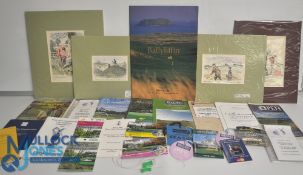 Collection of Golfing Memorabilia. To include Course guides, The Open Entry tags, Hand coloured