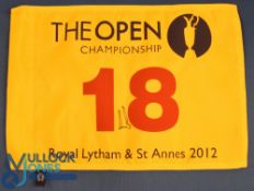 2012 Open Golf Championship No.18 hole signed pin flag - signed by the winner Ernie Els - 4x Major
