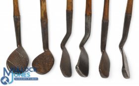 6x Various anti-shank irons incl 3x Fairlie's patent a small head niblick with punch dot markings, a