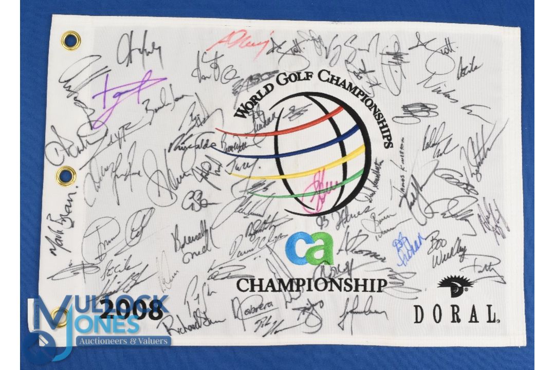 2008 World Golf Championship profusely signed white embroidered pin flag (55#) - celebrating 10th