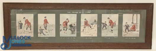 1903 Edmund Fuller Golf Prints, titles the trails of a tyro, 6 mounted golf prints from Louis Wolf