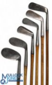 6x Various Winton golf irons features Harry Vardon 3 iron, Ladies 2 iron, a flanged wide sole mashie