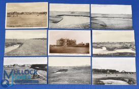 Collection of the interesting 20th c Old Course St Andrews golfing postcards (9) to include a good