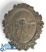 Bronze Golf Plaque: having a relief design of a golfer in full swing to centre with Acorn / Leaf