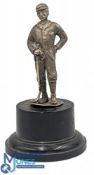 White Metal Golfing Statue. Standing with his Golf Glub fixed to a Bakelite base, 15cm high