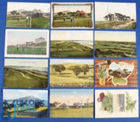 Interesting collection of early Lossiemouth and Lamlash golf Links coloured postcards from 1900