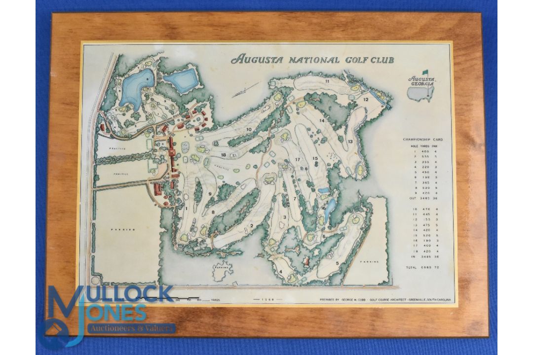 1968 Augusta National Golf Club Coloured Course Plan - to incl the Par 3 Course by George W Cobb