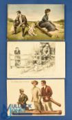 3x early American Style Romantic Illustrated Golfing Postcards from the turn of the 20th c - to incl