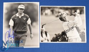 Sandy Lyle and Bernhard Langer PGA Golf Tour major winners and Ryder Cup signed black and white