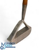 Otto Hackbarth patent forked neck alloy putter with central inlaid brass sole piece, showing four