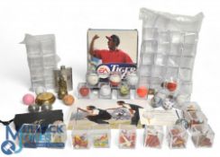 Golfing Memorabilia Selection. Consisting of Golf ball display boxes, Brass door stop, PC Tiger
