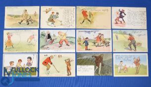 Collection of various amusing American and other early 20th century coloured golfing postcards (