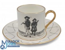 Thomas Goode Golfers Coffee Can and Saucer. Bone China having black & white early golfing scene