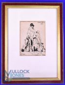 1930 George Carr b&w pen and ink Sketch: the Golfing Holiday 13 x 10cm mounted and framed comes with