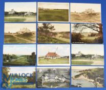 Various early English golf links coloured golfing postcards from the early 1900s onwards (12) to