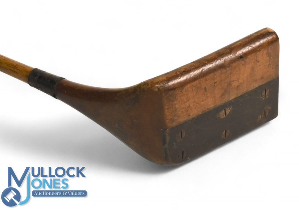 Unnamed Gassiat style rectangular wide wooden head socket neck putter with half brass sole plate, - Image 3 of 3